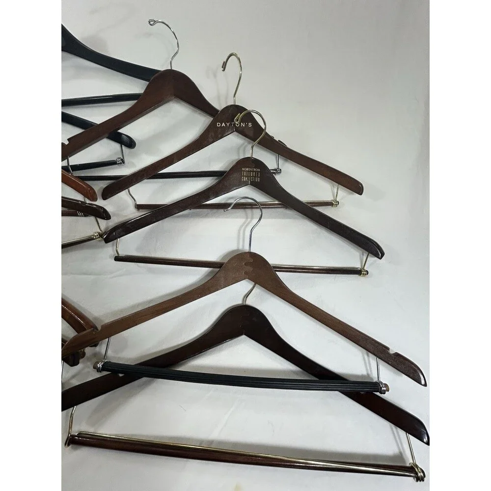 Wooden Coat & Suit Hangers Lot of 10 Mixed Styles Vintage Heavy Duty Closet